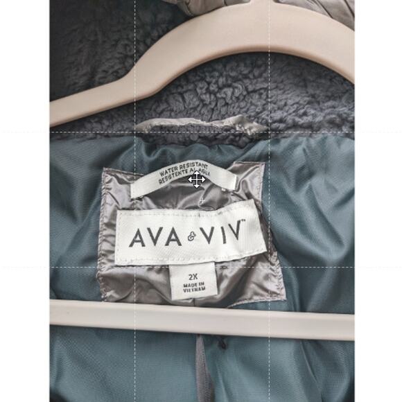 Ava Viv Puffer Jacket Short 2X Plus Winter Hood Coat Faux Fur Full Zip Silver - Picture 8 of 9